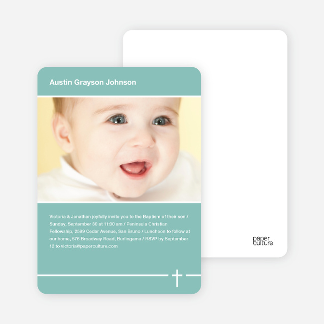 Baptism Photo Card: Simple Cross - Green