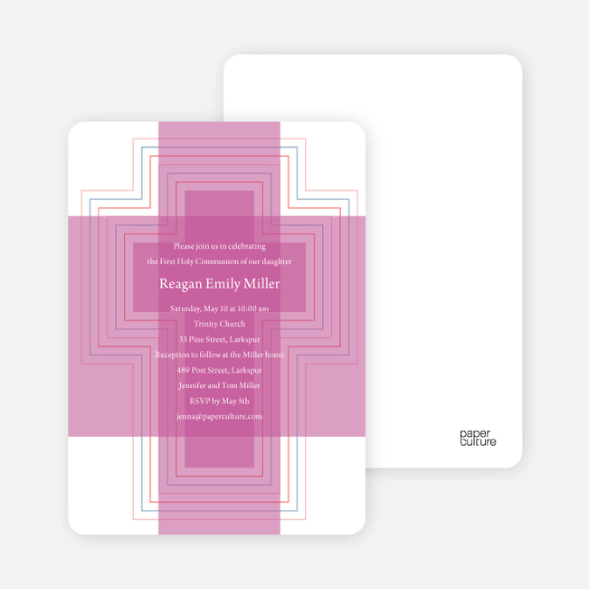 Bold, Geometric Cross – Holy Communion Invitations - Fuchsia