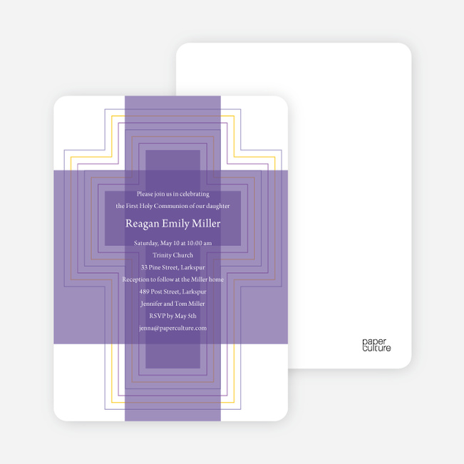 Bold, Geometric Cross – Holy Communion Invitations - Purple