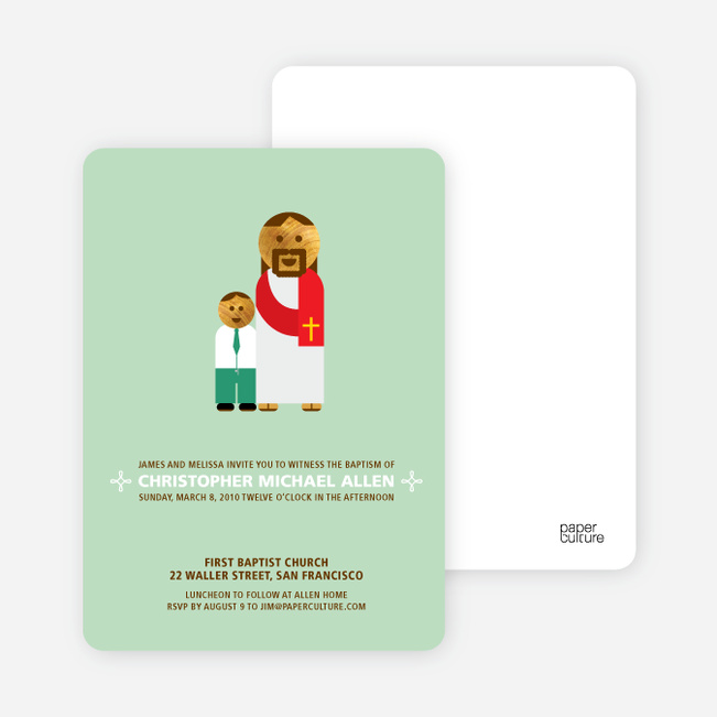 Boy and Jesus Baptism Invitation - Light Green