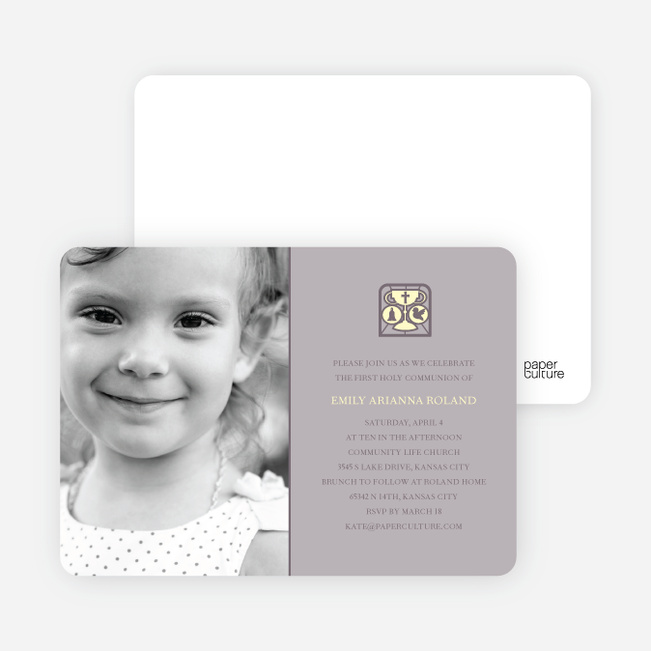 Chalice and Child First Holy Communion Invitations - Slate Grey