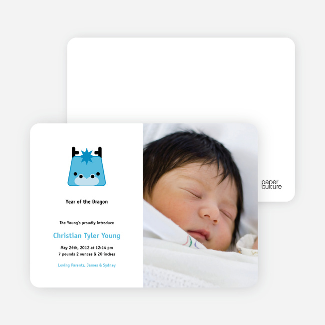 Denny the Dragon Photo Baby Announcements - Cornflower Blue