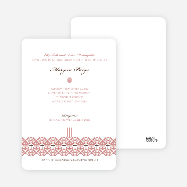 Elegant Candle Baptism Invitation - Cranberry