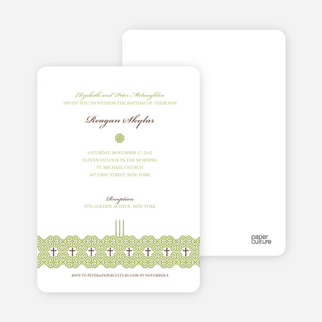 Elegant Candle Baptism Invitation - Olive Green