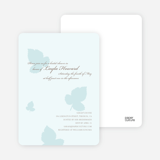 Elegant Leaves Bridal Shower Invitations - Ice Blue