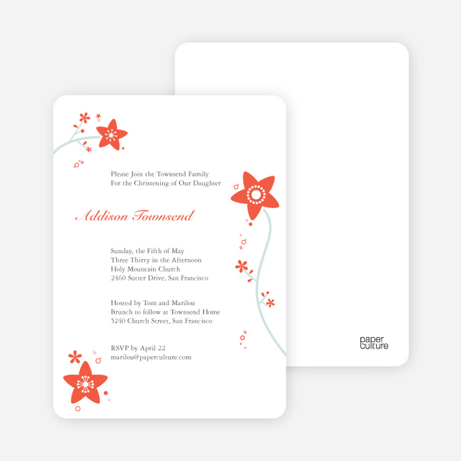 Floral Baptism Invitations - Orange