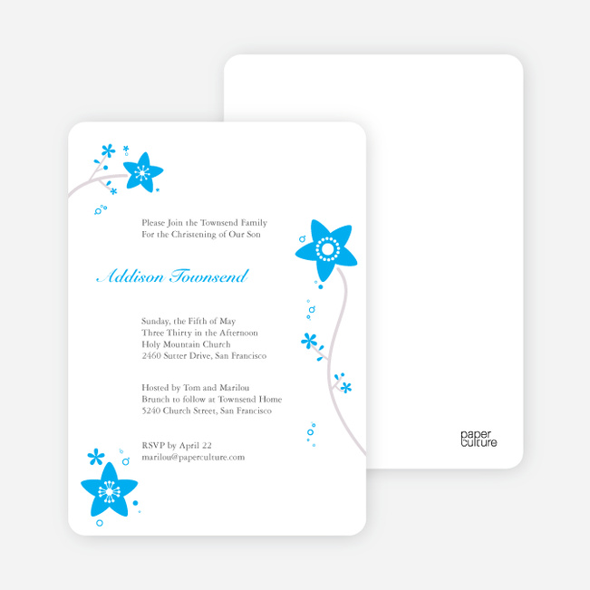 Floral Baptism Invitations - Sky Blue