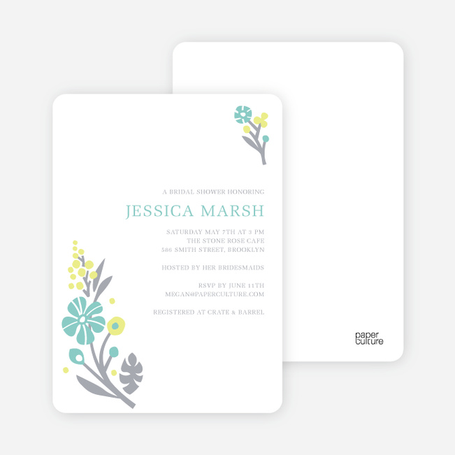Flower Sprig Bridal Shower Invitations - Lagoon