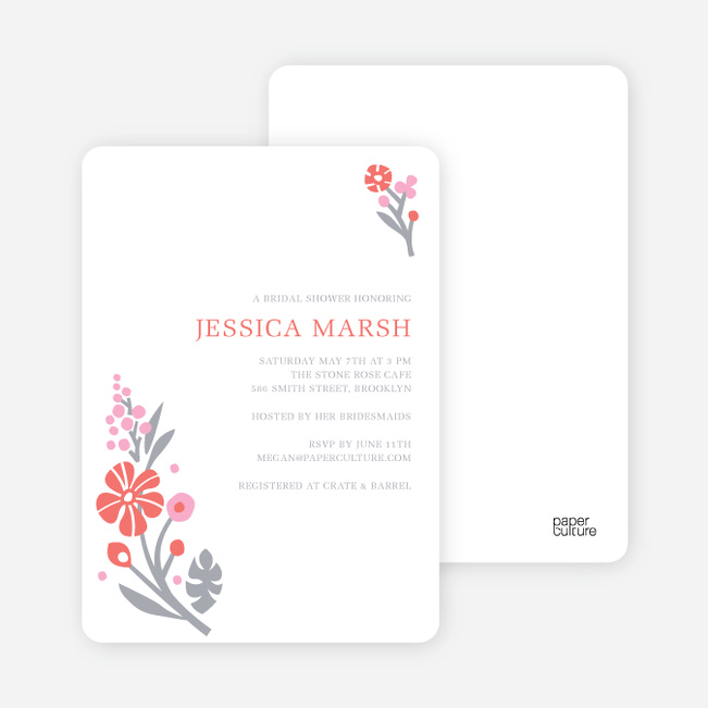 Flower Sprig Bridal Shower Invitations - Rosey Peach Blossom