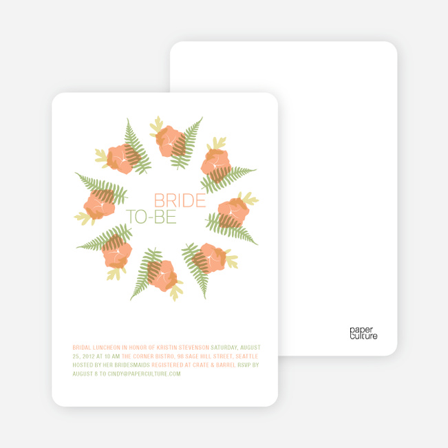 Flower Wreath Bridal Shower Invitations - Peach