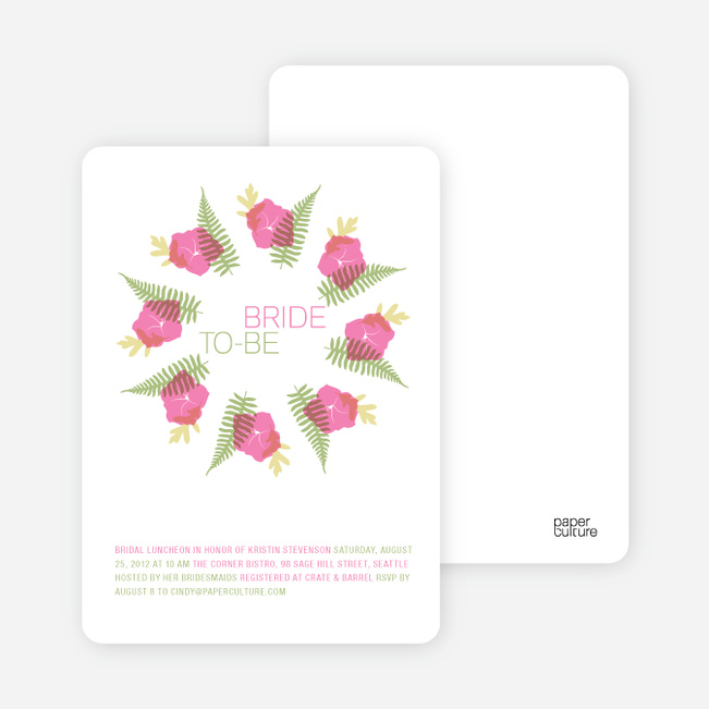 Flower Wreath Bridal Shower Invitations - Hot Pink
