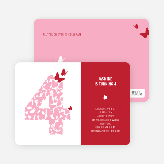 Flying Butterfly Modern Birthday Invitation - Cherry Red Butterfly Birthday - Cherry Red