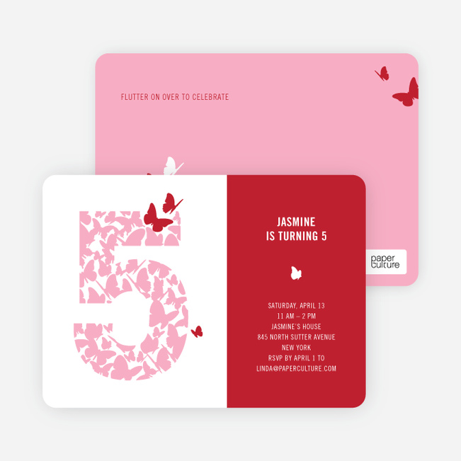 Flying Butterfly Modern Birthday Invitation - Cherry Red Butterfly Birthday - Cherry Red