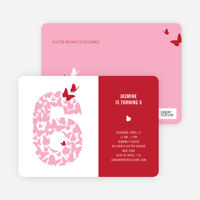 Flying Butterfly Modern Birthday Invitation - Cherry Red Butterfly Birthday - Cherry Red