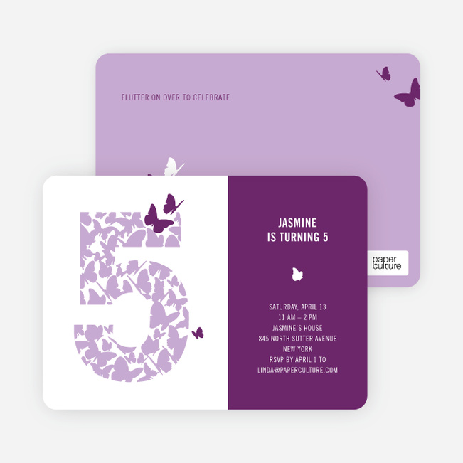 Flying Butterfly Modern Birthday Invitation - Light Red Butterfly Birthday - Light Red