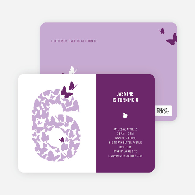 Flying Butterfly Modern Birthday Invitation - Light Red Butterfly Birthday - Light Red