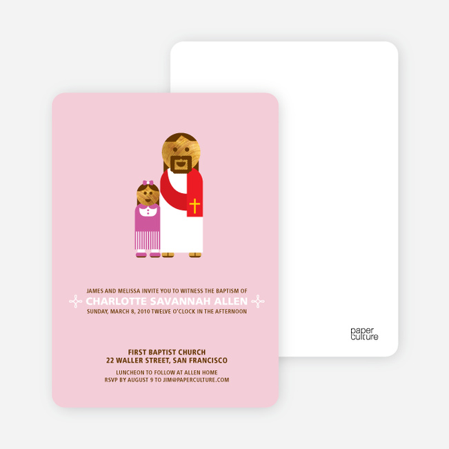 Girl and Jesus Baptism Invitation - Pink