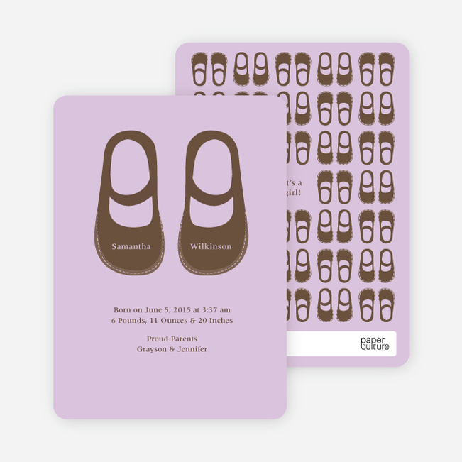 Girls’ Shoes Modern Baby Announcement - Lavender