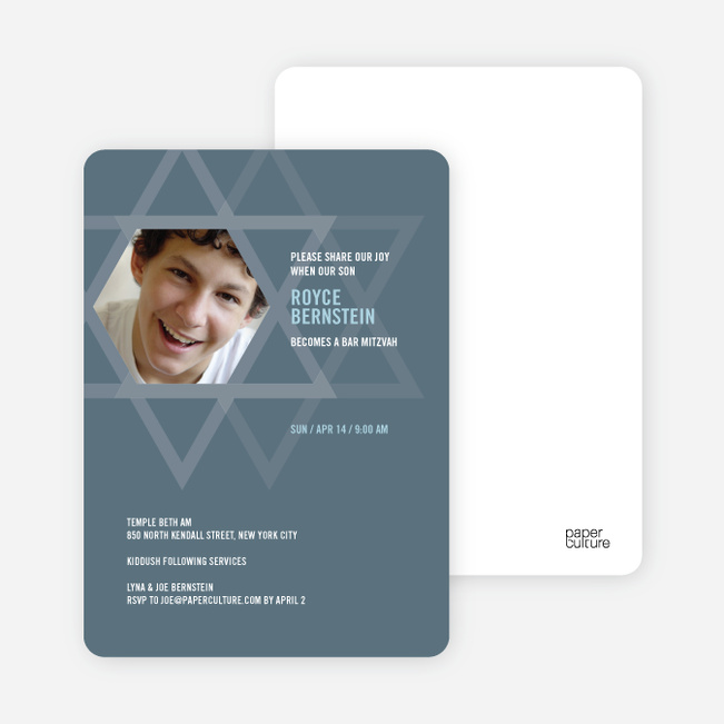 Intertwined Stars of David: Bar and Bat Mitzvah Invitations - Slate Blue