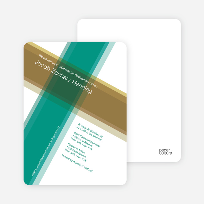 Modern Cross Baptism Invitations - Turquois