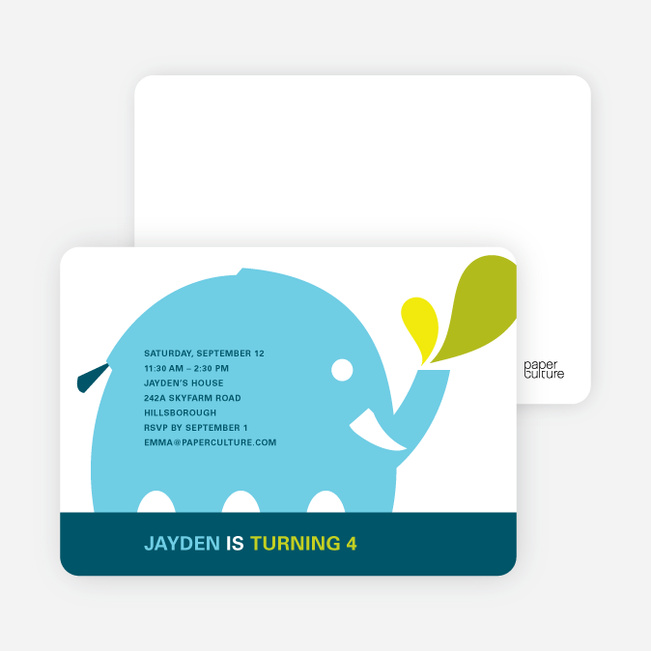 Modern Elephant Birthday Party Invitation - Light Blue