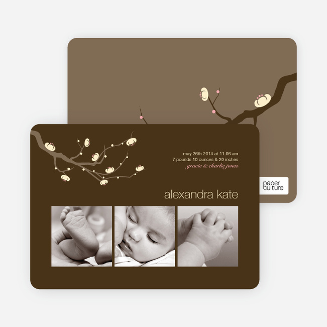 Modern Tree Branch Baby Announcement - Dark Brown
