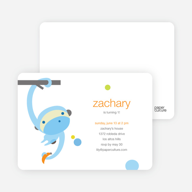 Monkey Business Modern Birthday Invitation - Baby Blue