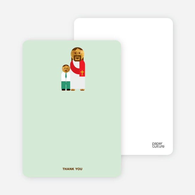 Note Cards: ‘Jesus and Boy Baptism Invitation’ cards. - Light Green
