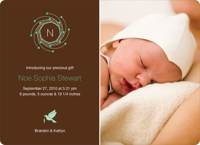 Peaceful Wreath and Dove Baby Announcement - Coffee