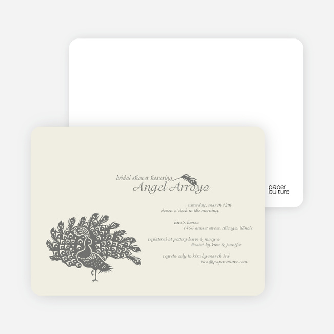 Peacock Bridal Shower Invitations - Charcoal