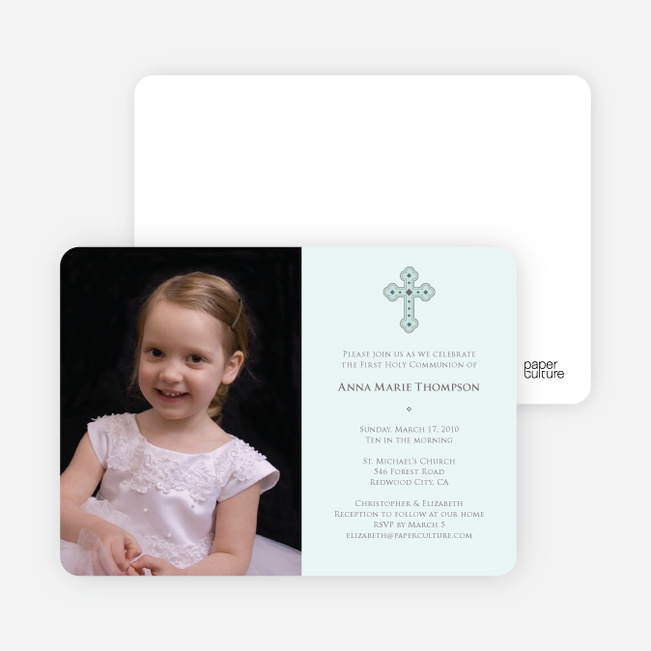 Photo Card First Holy Communion Invitations - Pale Mint