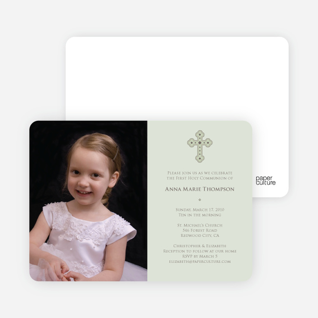 Photo Card First Holy Communion Invitations - Light Sage
