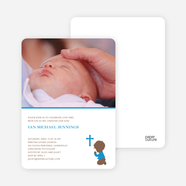 Prayers Answered Photo Baptism Card - Blue