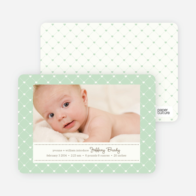 Quilted Love Birth Announcements - Mint