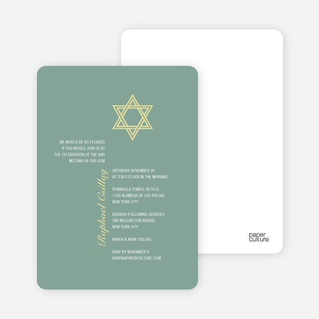 Simple Star of David Bar and Bat Mitzvah Invitations - Celadon