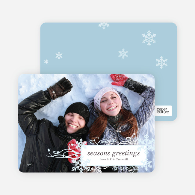 Snowflake Flourish Holiday Photo Cards - White