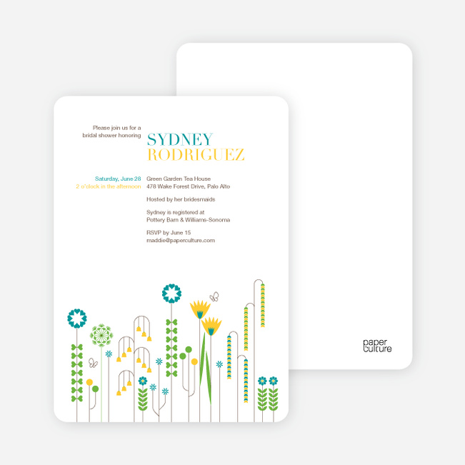 Spring Beauty Flower Bridal Shower Invitations - Teal