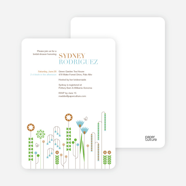 Spring Beauty Flower Bridal Shower Invitations - Copper
