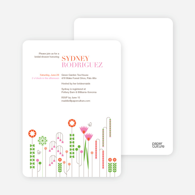 Spring Beauty Flower Bridal Shower Invitations - Persimmon Orange