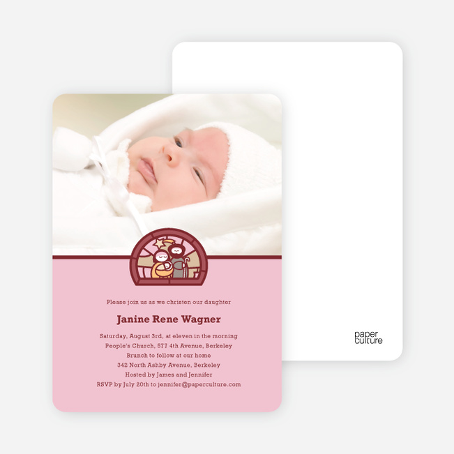 Stained Glass Baptism Photo Card - Pink
