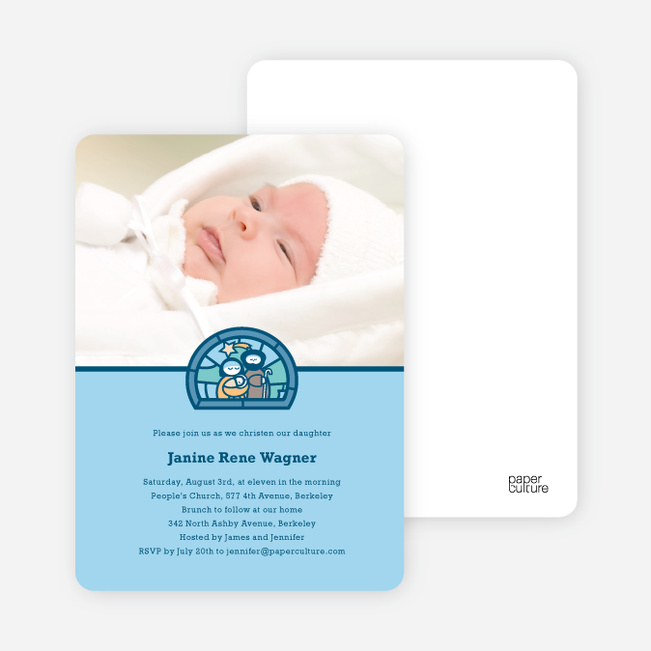 Stained Glass Baptism Photo Card - Light Blue
