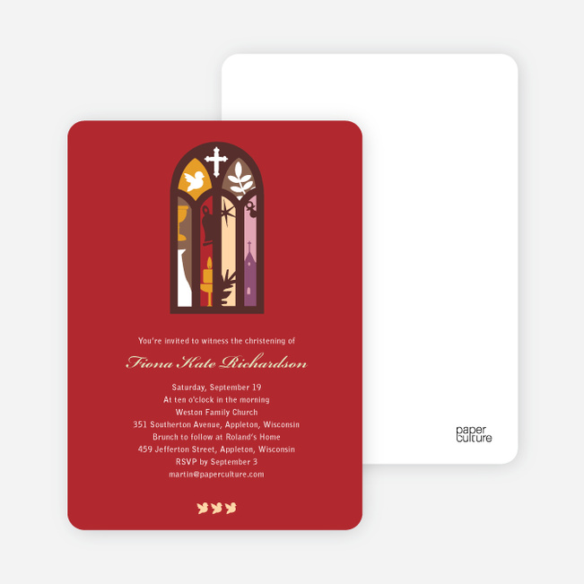 Stained Glass Christening Card - Red