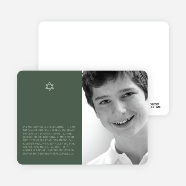 Star of David Bar and Bat Mitzvah Photo Invitations - Olive Green