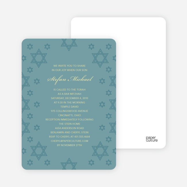 Star of David Border Bar and Bat Mitzvah Invitations - Teal