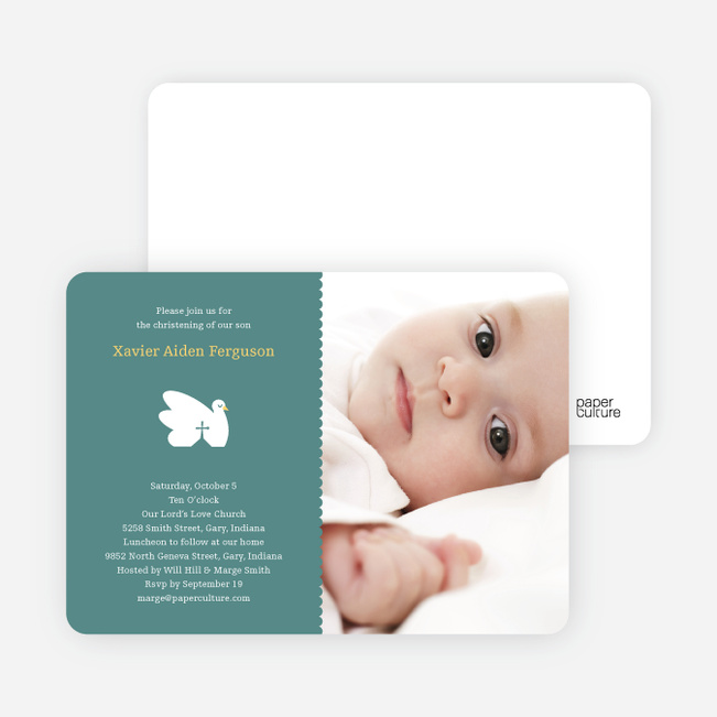 Swan Cross Baptism Photo Card - Greenish Blue