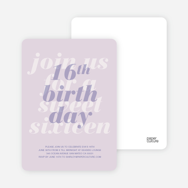 Sweet Sixteen Birthday Party Invitations - Blackberry Milkshake