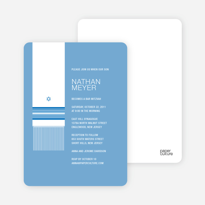 Tallit – Prayer Shawl Bar and Bat Mitzvah Invitations - Cornflower Blue