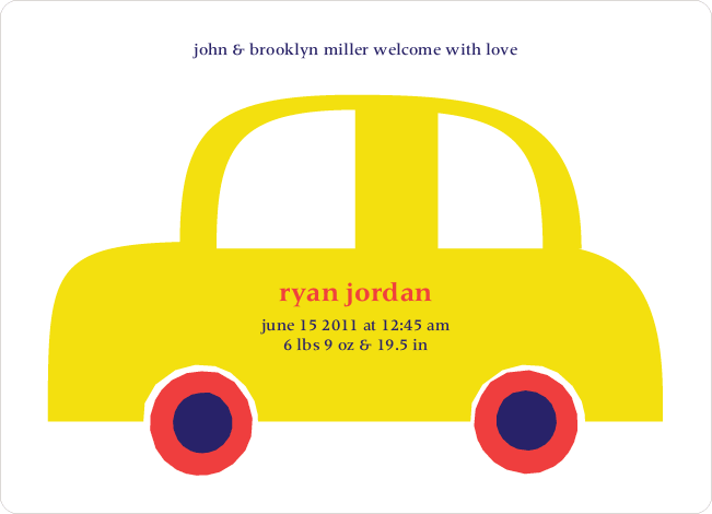 Not-So-Ferrari Like Car Baby Announcement - Schoolbus Yellow