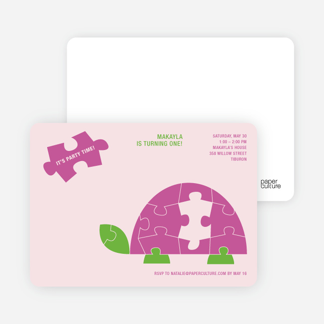 Turtle 1st Birthday Invitation - Magenta