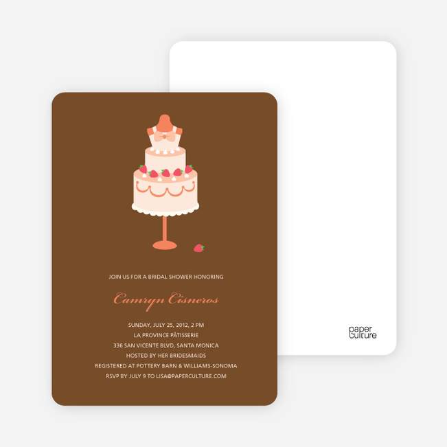 Wedding Dress Cake Shower Invitations - Papaya
